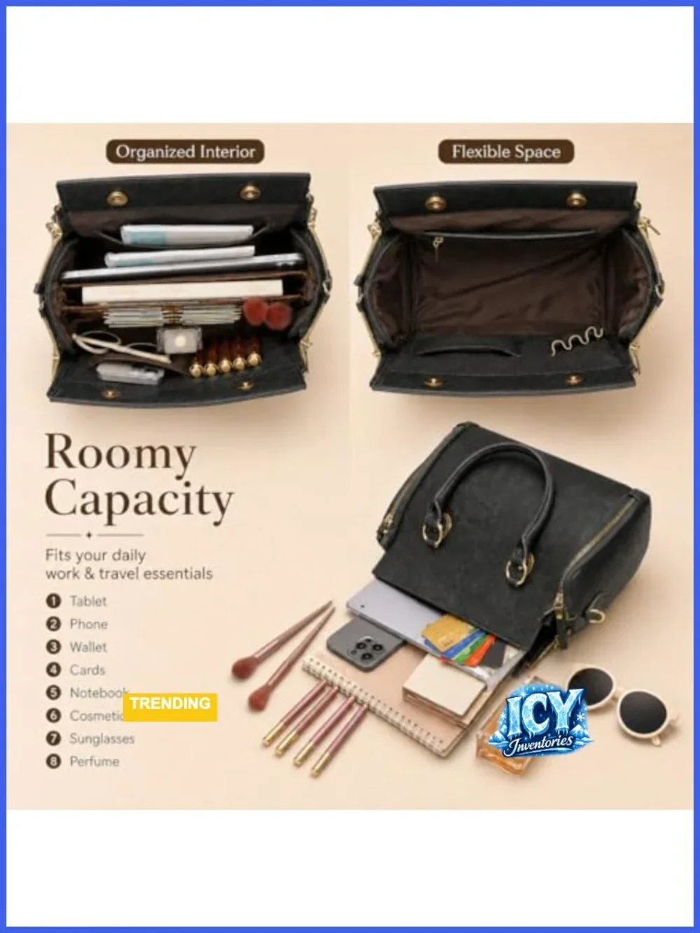 Women's PU Leather Tote Bag with Removable Crossbody Strap, Medium Satchel